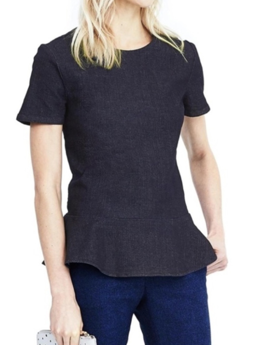BANANA REPUBLIC Denim Peplum Short Sleeve Top - Size Medium